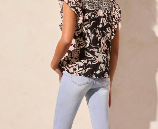 Tribal - Mixed Print Notch Neck Blouse