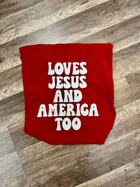 Gildan - Women's Loves Jesus And America Too Graphic T-shirt