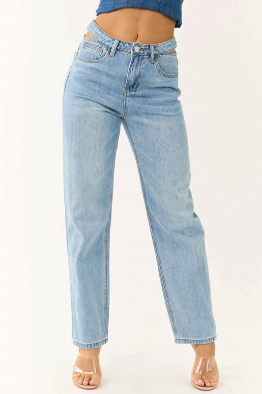Ceros - Cutout Waistband Detail Straight Leg Jeans