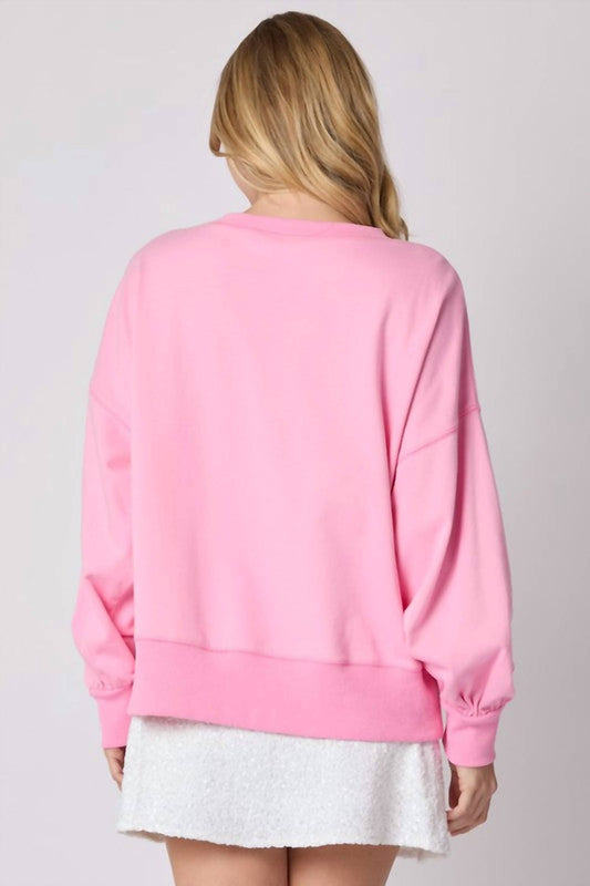 Peach Love - Sequin Bow Sweatshirt