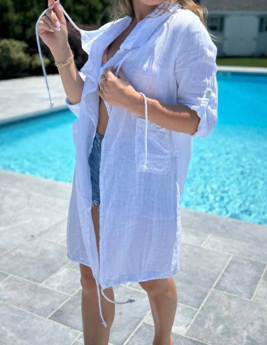 Made In Italy - Drawstring Linen Coverup Jacket
