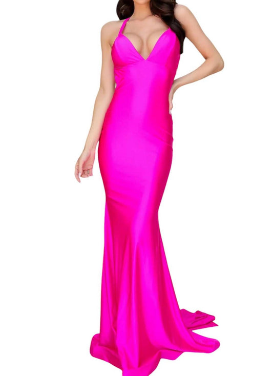 Jessica Angel - DEEP V-NECK JERSEY LONG GOWN
