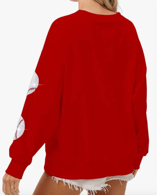 Bibi - Sequin Baseball Patches French Terry Pullover Top