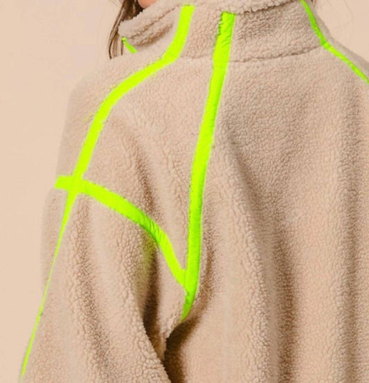 Bibi - Contrast Edge Half Zip Up Sherpa Jacket With Pockets