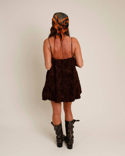 Sundayup - Louella Textured V-neck Bubble Hem Mini Dress