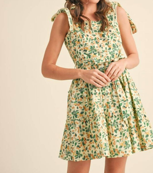 Merci - Cherries Crochet Lace Trim Tie Strap Tiered Mini Dress