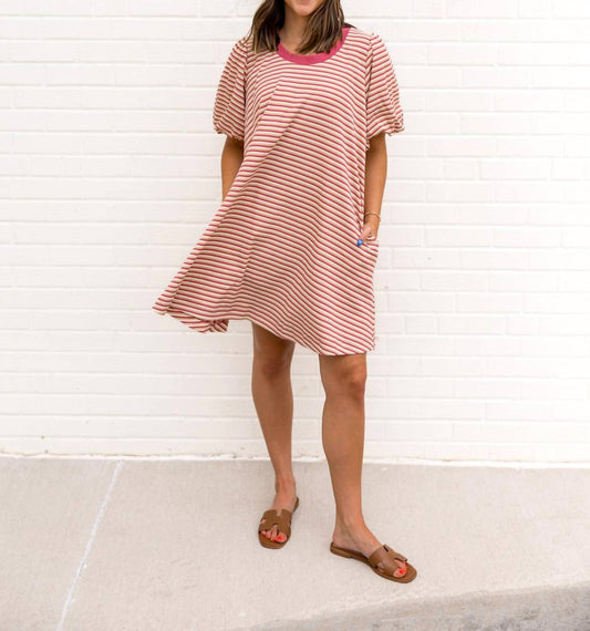 Bibi - Madelyn Striped Bubble Sleeve Dress