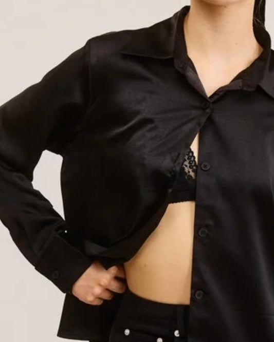 Mimosa - Satin Button Down Long Sleeve Blouse