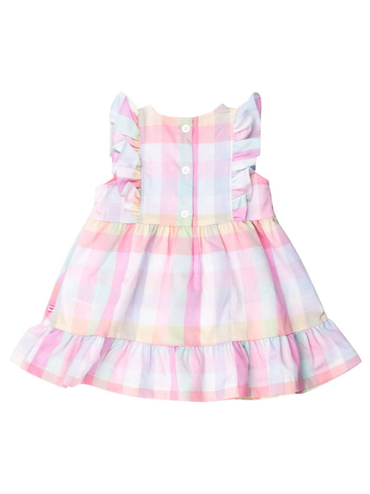 Rufflebutts - Girls Picnic Plaid Pinafore Bow Dress