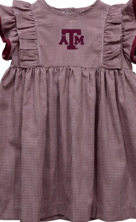 Vive La Fete - Girl's Texas A&m Aggies Embroidered Gingham Ruffle Dress