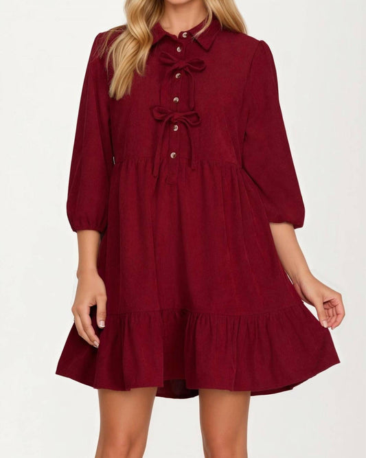 Knit & Lounge - Bow Front Corduroy Mini Dress