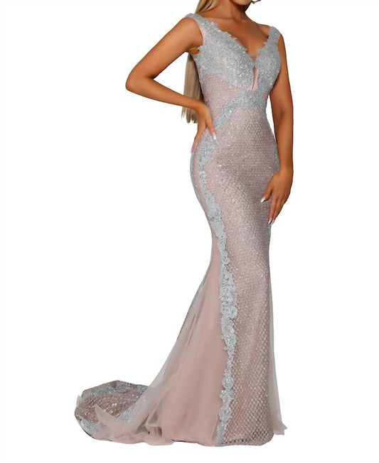 Portia&Scarlett - Cap Sleeve Glitter Appliqued Mermaid Gown