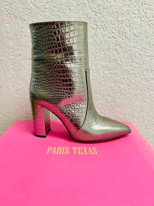 Paris Texas - Women's Metallic Croco Block Heel Ankle Boot