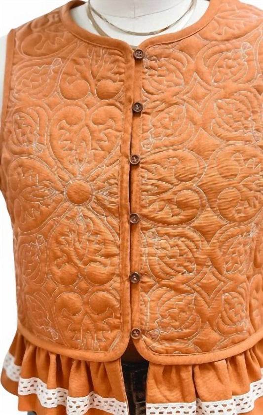 Listicle - Women's Floral Ruffle Trim Quilted Vest