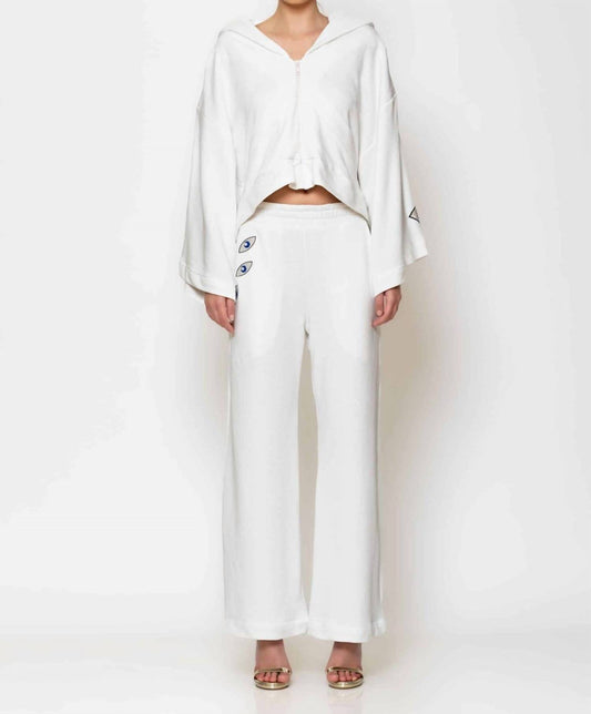 C-Throu - Eye Embroidered Terry Cotton Blouse And Pants Set