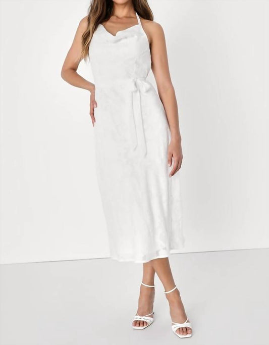 Lulus - Graceful Floral Jacquard Halter Elegant Midi Dress - Plus