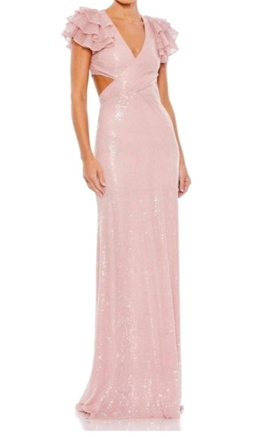 Mac Duggal - Sequined Cut Out Lace Back Gown