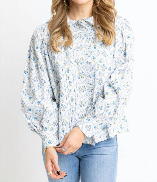 Karlie - French Floral Pleat Ruffle Collar Top