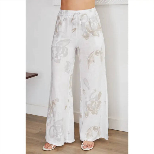 Venti6 - Pansy Floral Drawstring Linen Pants