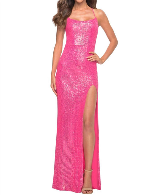 La Femme - Long Sequin Dress With Plunging Back