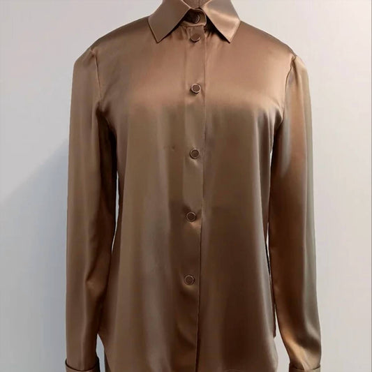 Lafayette 148 - Women's Silk Camel Button Down Shirt With Cuff Links