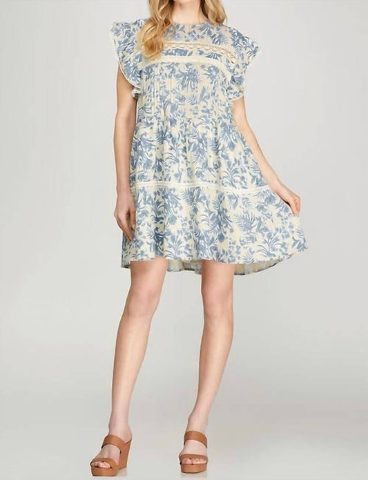 She + Sky - Ruffle Sleeve Floral Mini Dress
