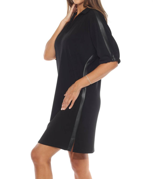 Joseph Ribkoff - Faux Leather Trim Short Sleeve Trapeze Dress