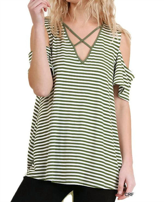Umgee - Cold Shoulder Striped Top