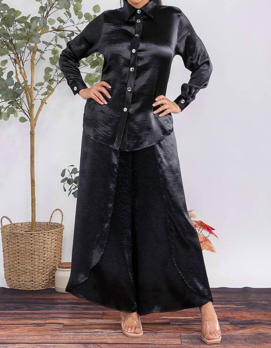 Karen T Design - Button Down Shirt And Open Pants Set