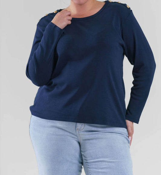Nic + Zoe - Long Sleeve Button Shoulder Top - Plus Size
