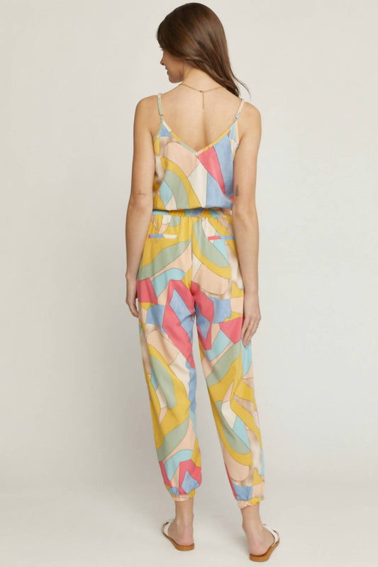 Entro - Geometric Print Tank Jogger Jumpsuit