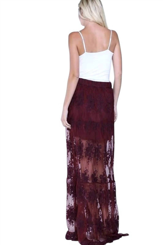 Listicle - Embroidered Mesh Lace Maxi Mini Skirt