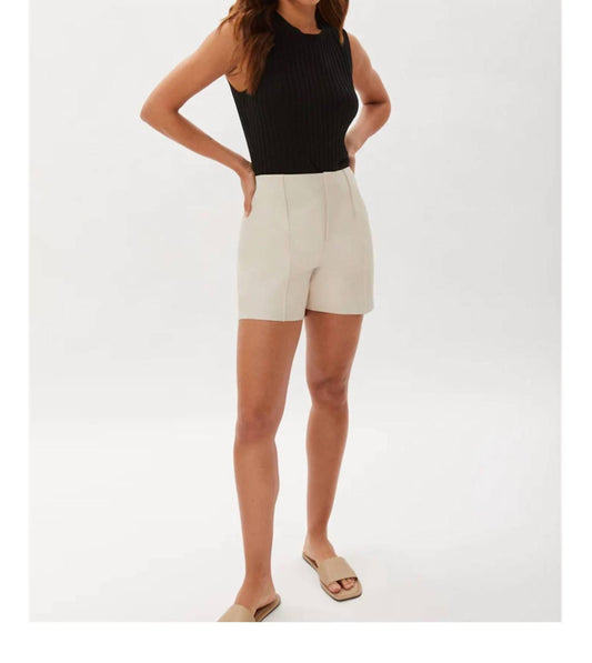 Ecru - Leather Short With Pintucks