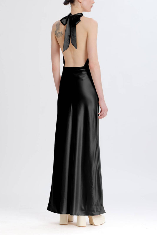 Something Navy - Silky Halter Cutout Gown