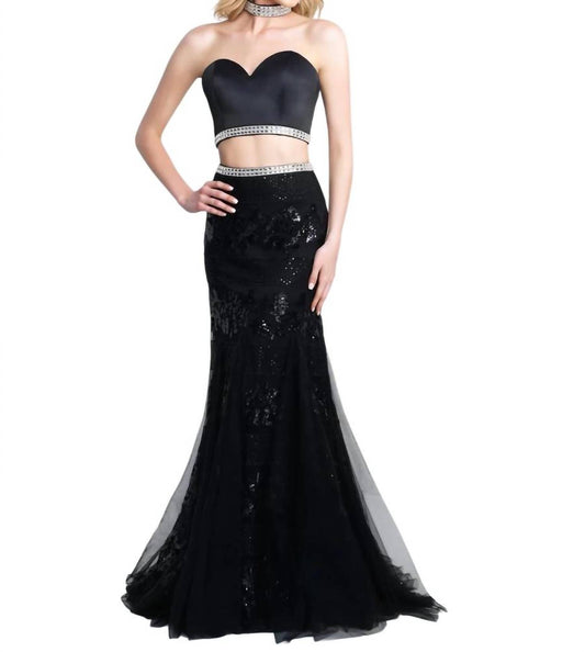 Blush Prom - Sequin Satin Lace Two Piece Gown With Beaded Collar