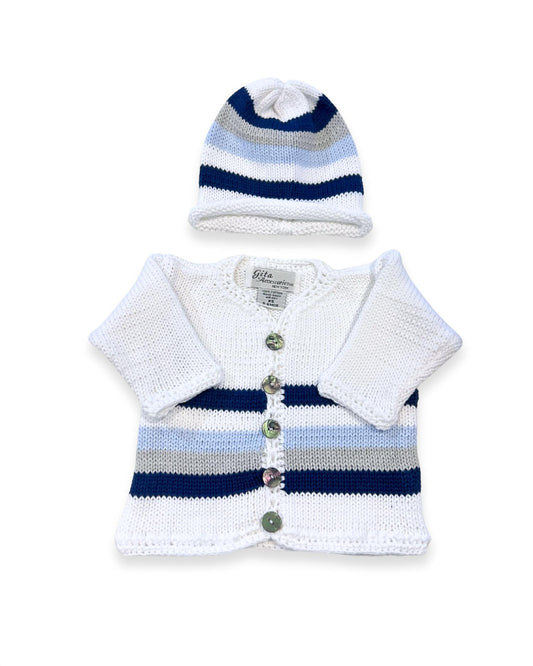 Gita - Boy's 2pc Light Blue/grey/navy Stripe With Hat