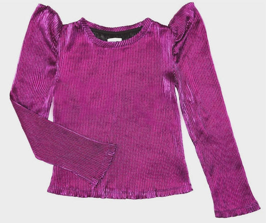 Mia - Girls' Long Sleeve Metallic Puff Sleeve Top