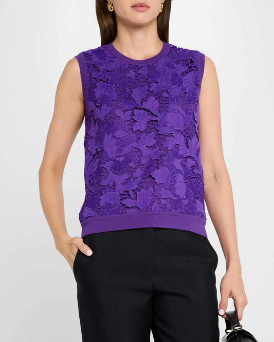 Oscar De La Renta - Peony Guipure Inset Tank Sweater