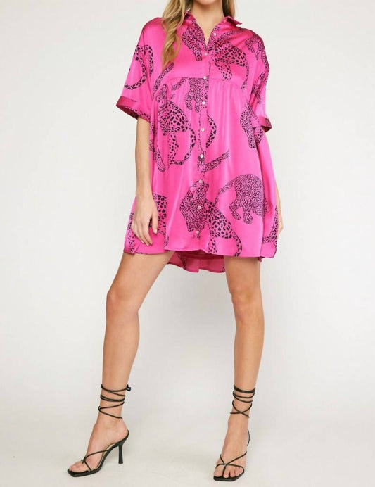 Entro - Satin Cheetah Print Mini Dress
