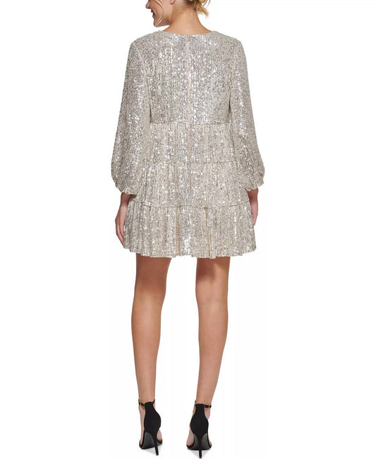 Eliza J - Sequin Tiered Balloon Sleeve Dress