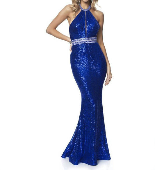 Blush Prom - Stretch Sequin Halter Prom Dress