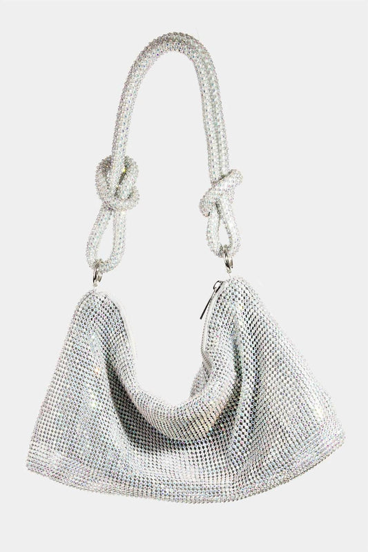 Fame Accessories - Rhinestone Studded Hobo Bag