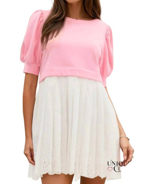 Entro - Brenda Two-Tone Pleated Eyelet Mini Dress