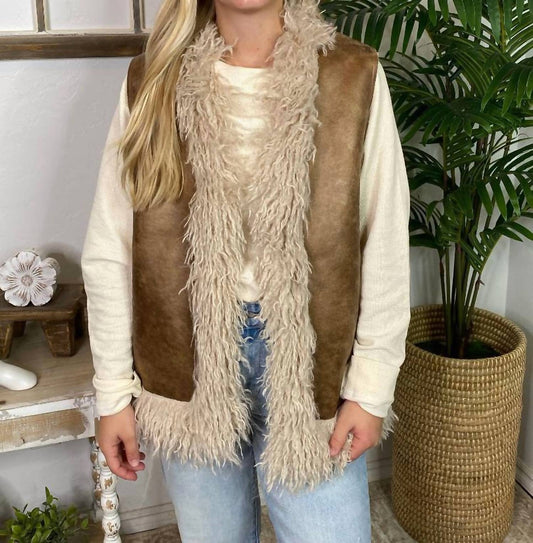 Very J - Sherpa Suede Boho Vest With Faux Fur