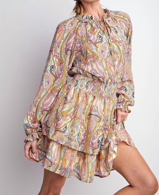 Easel - Paisley Chiffon Ruffle Dress