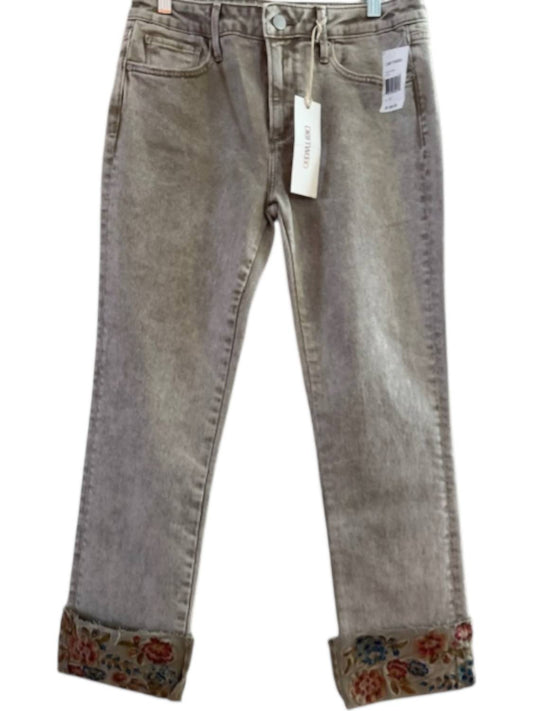 Driftwood - Colette Stretch Denim Embroidered Cuffed Cropped Straight Leg Jeans