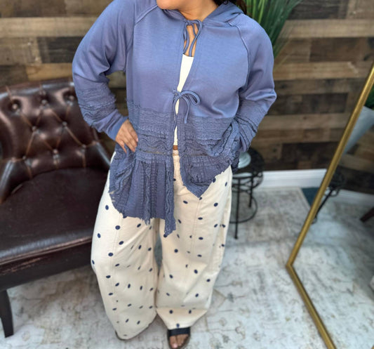 J.Nna - Lace Contrast Front Tie Hooded Jacket