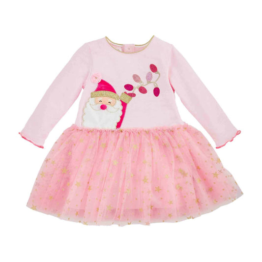 Mudpie - Girls' Santa Glitter Mesh Dress