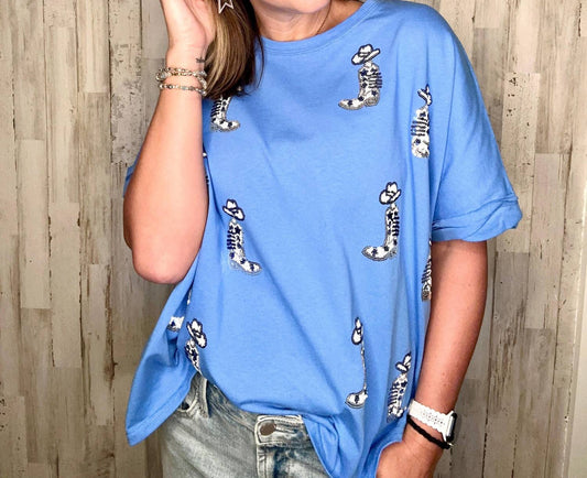 Peach Love - Sequin Cowboy Boots and Hats Top