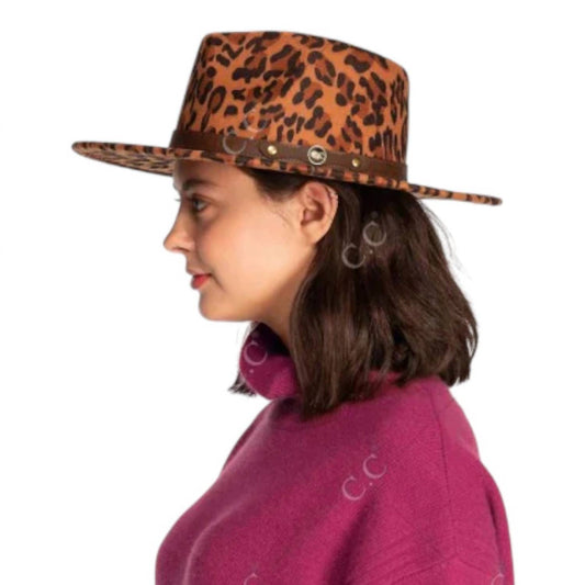 C.C - Women's Panama Vegan Felt Hat With Leather Belt
